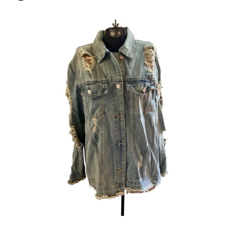 Dreamy Jules Distressed Sequin Fireworks Denim Shacket XS
